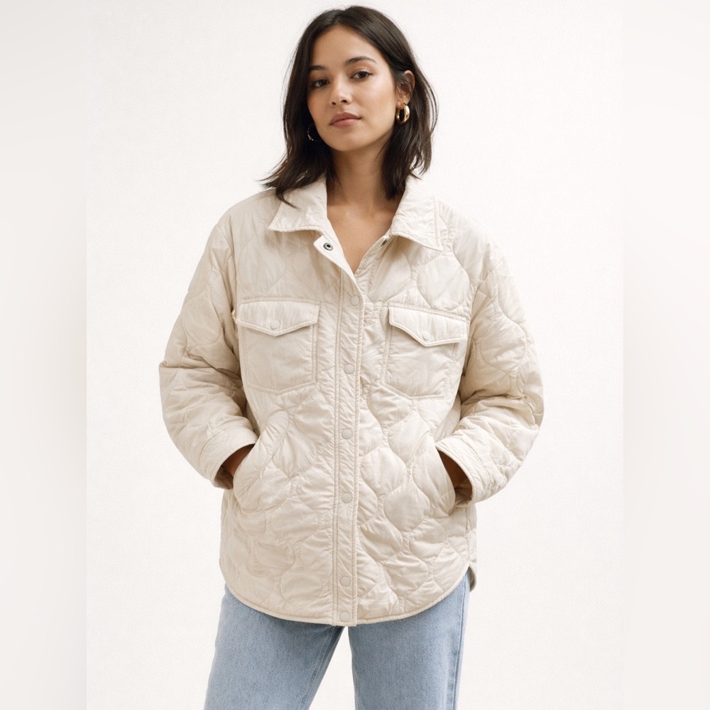 Velvet Heart Cream Quilted Shacket Oversized Puffer Shirt Jacket S / M